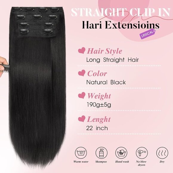 Clip in Hair Extensions Long Straight 22 Inch 4PCS Dark Brown Women main image 4